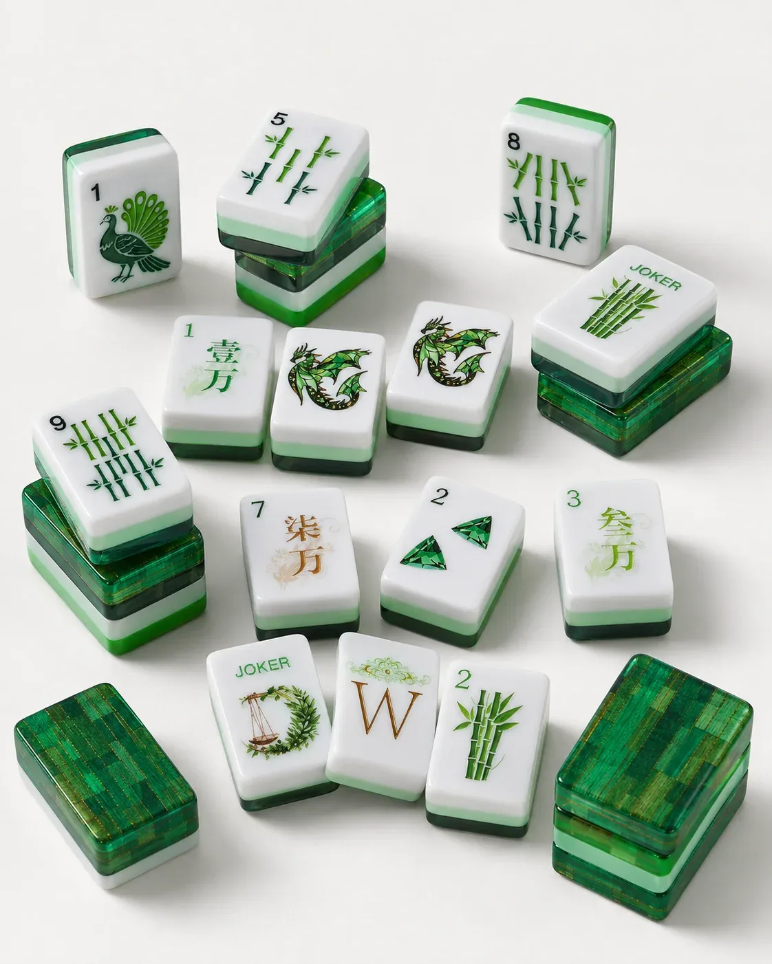 Emerald Bamboo Mahjong Tiles Set