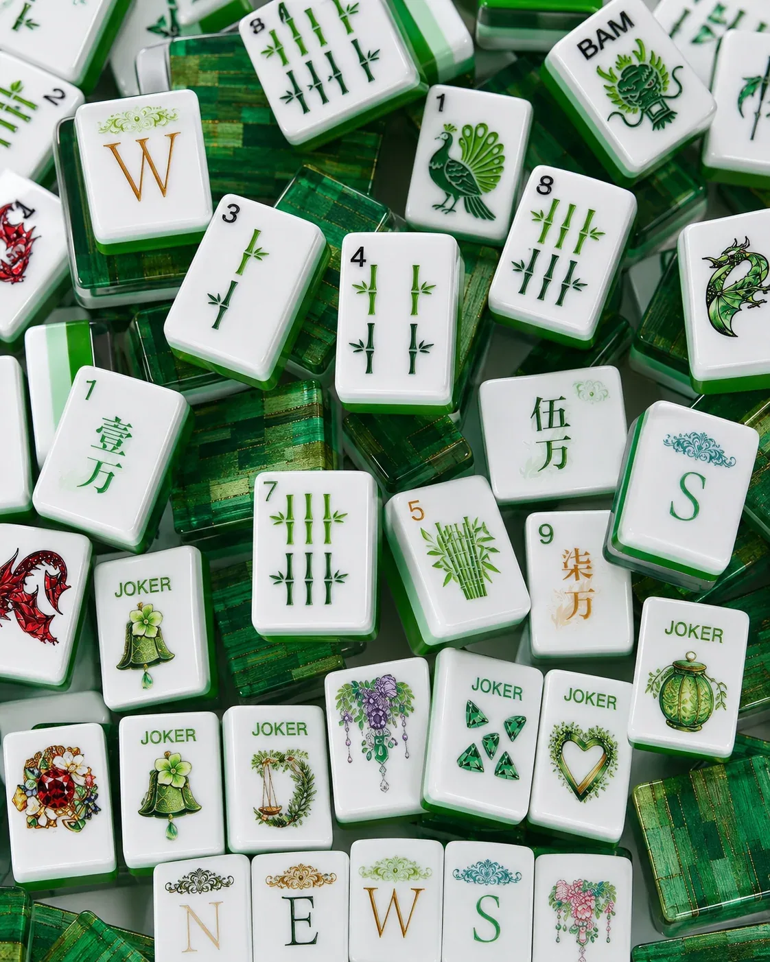 Emerald Bamboo Mahjong Tiles Set