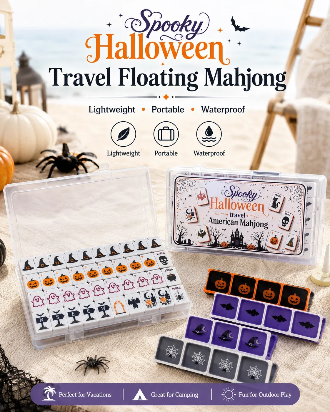 Halloween Travel Floating Mahjong Tiles Set