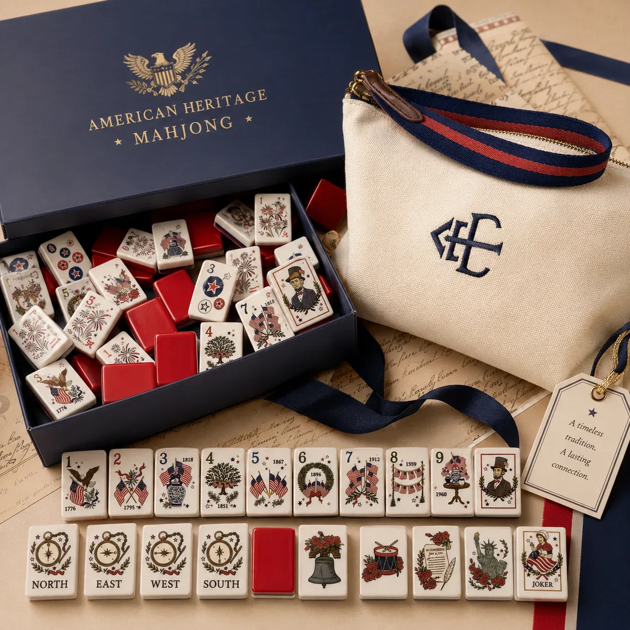Patriotic American Mahjong Tiles Set
