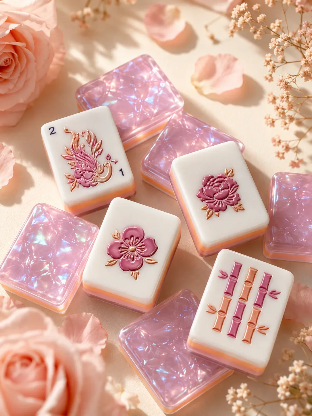 Pink Crystal Garden Mahjong Tiles