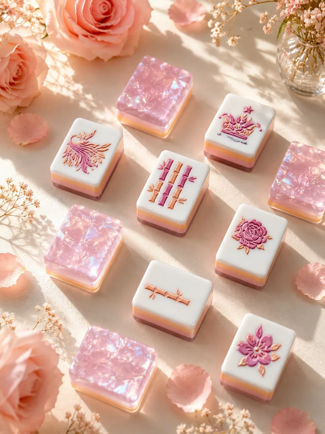 Pink Crystal Garden Mahjong Tiles