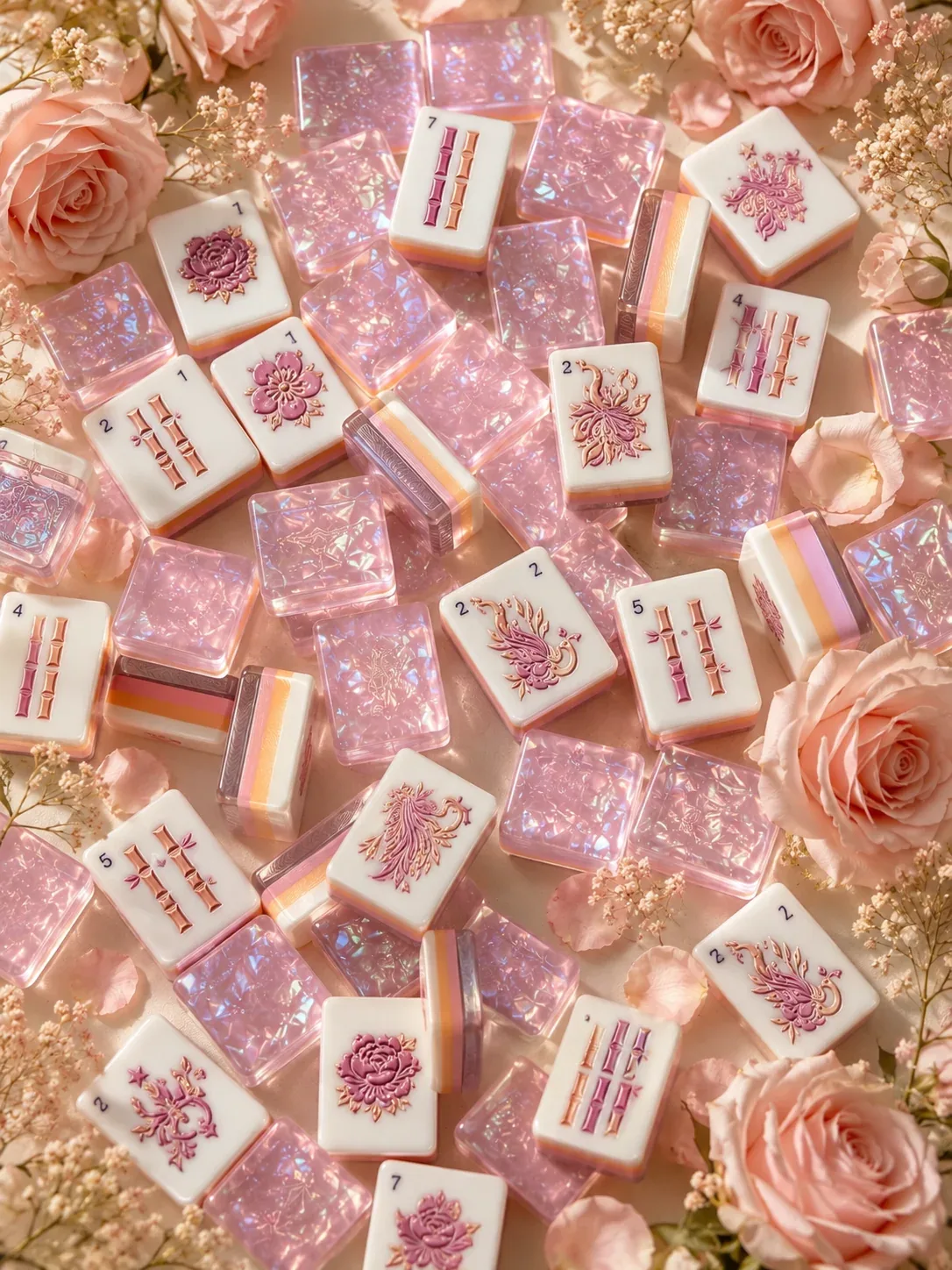Pink Crystal Garden Mahjong Tiles