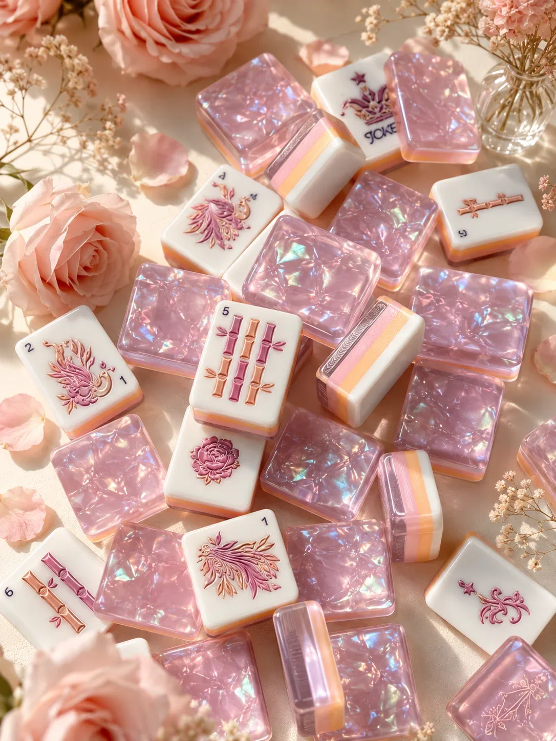 Pink Crystal Garden Mahjong Tiles
