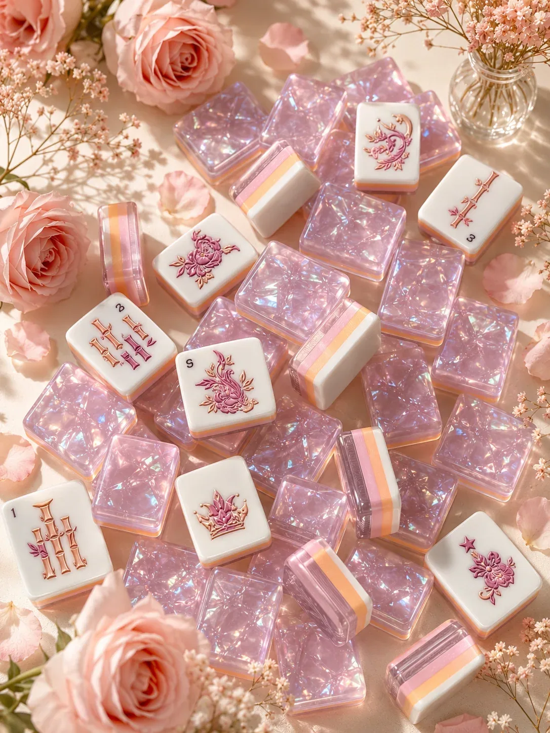 Pink Crystal Garden Mahjong Tiles