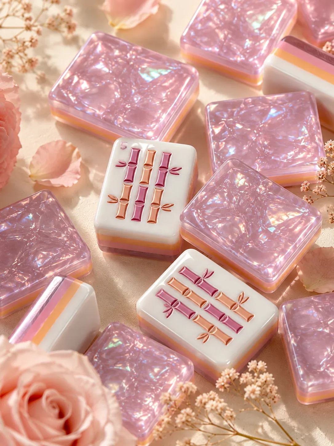 Pink Crystal Garden Mahjong Tiles