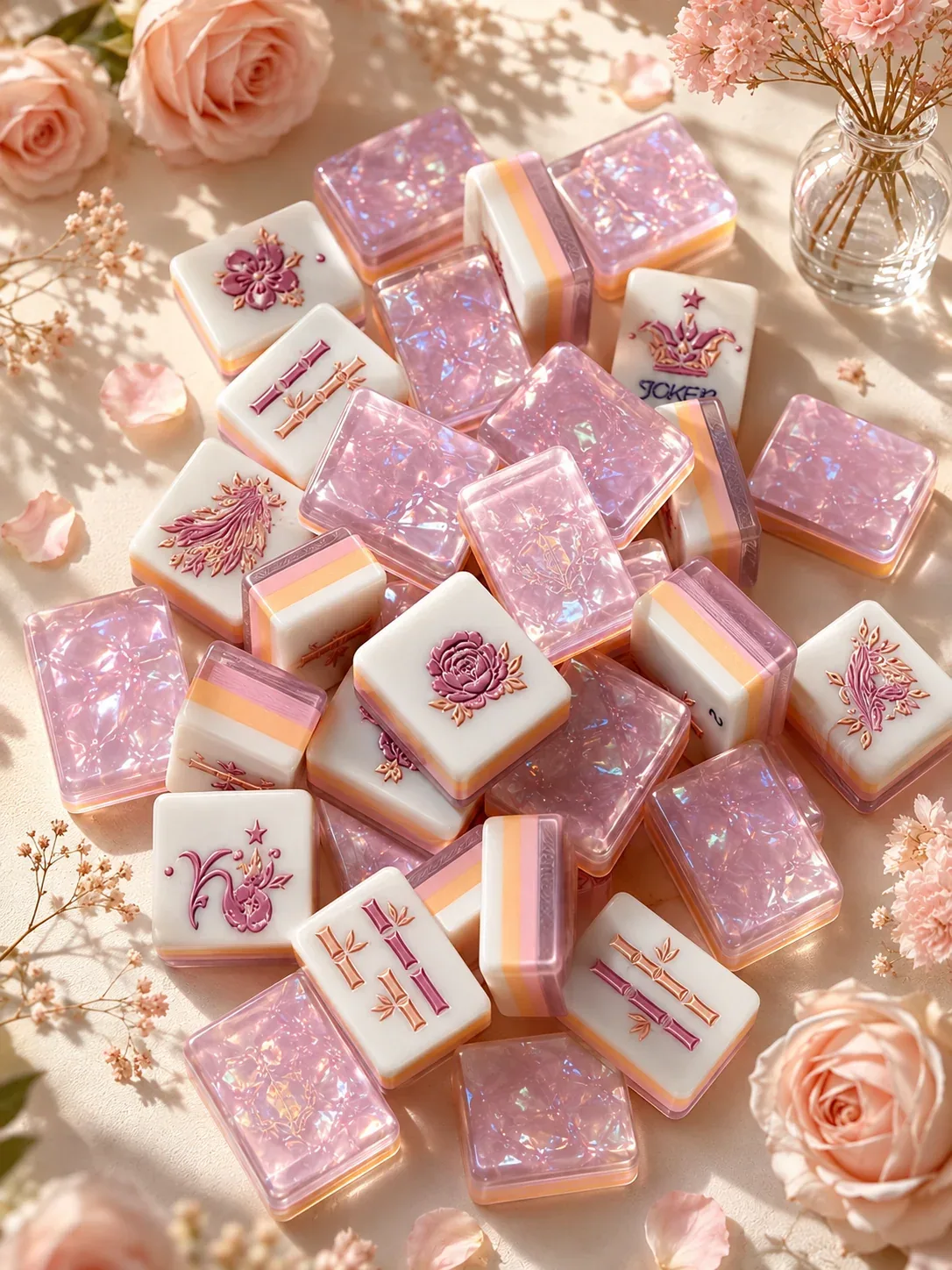 Pink Crystal Garden Mahjong Tiles
