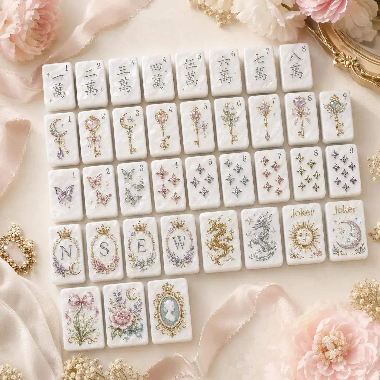 PRE-ORDER (Original design) Pearl Dragon American Mahjong Tile Set